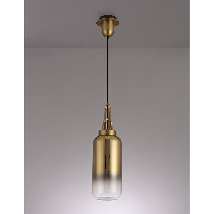 Nelson Lighting NLK03509 Acme 1 Light Pendant With 30cm Cylinder Glass Brass Gold/Matt Black/Clear