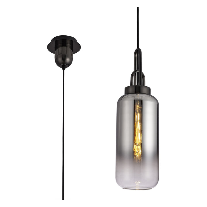 Nelson Lighting NLK03519 Acme 1 Light Pendant With 30cm Cylinder Glass Black Chrome/Matt Black/Smoked/Clear