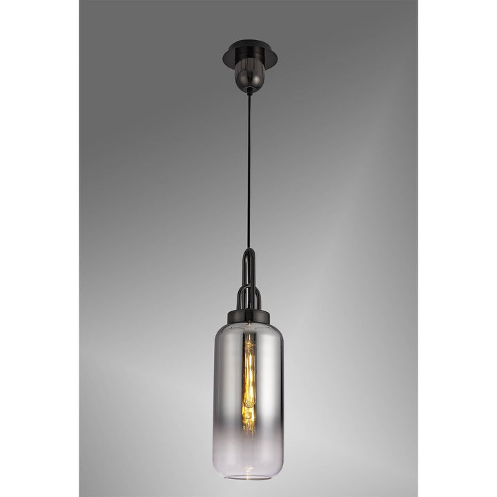 Nelson Lighting NLK03519 Acme 1 Light Pendant With 30cm Cylinder Glass Black Chrome/Matt Black/Smoked/Clear