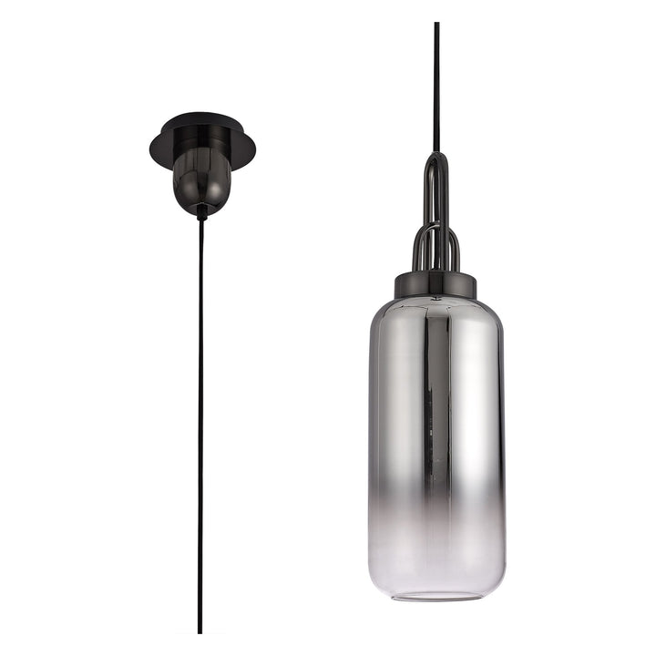 Nelson Lighting NLK03519 Acme 1 Light Pendant With 30cm Cylinder Glass Black Chrome/Matt Black/Smoked/Clear