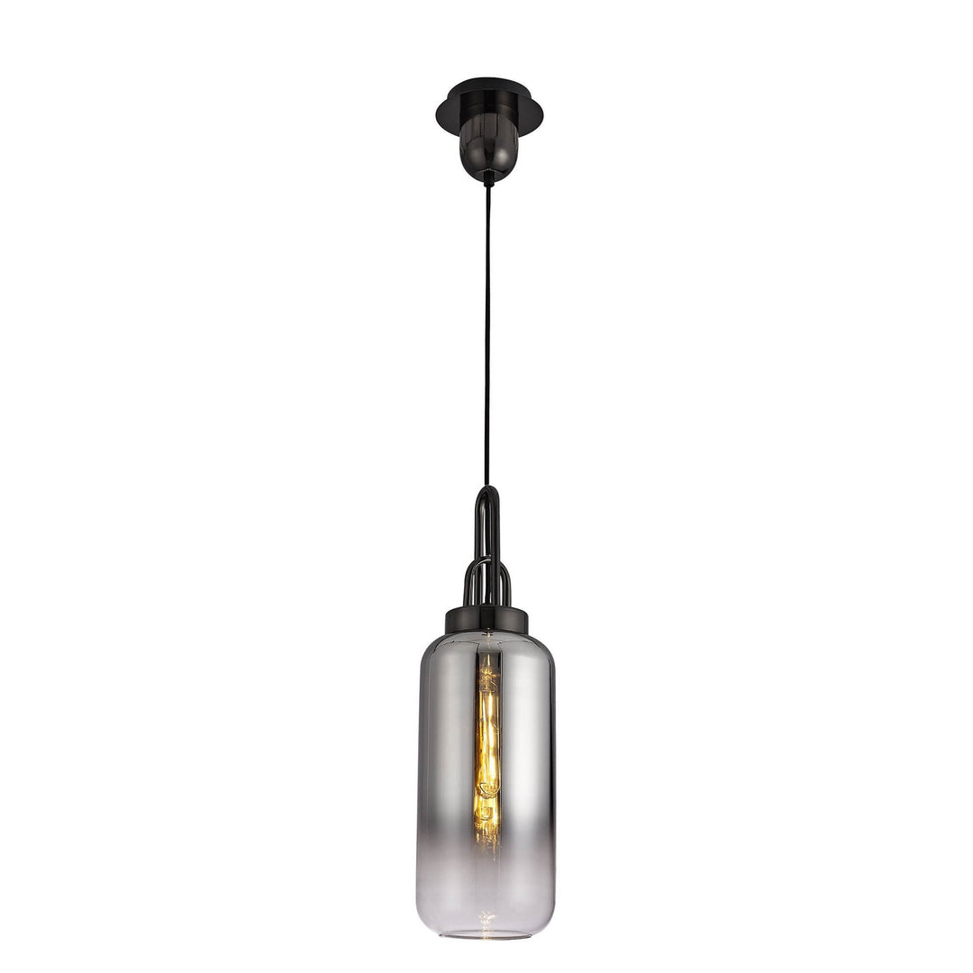 Nelson Lighting NLK03519 Acme 1 Light Pendant With 30cm Cylinder Glass Black Chrome/Matt Black/Smoked/Clear