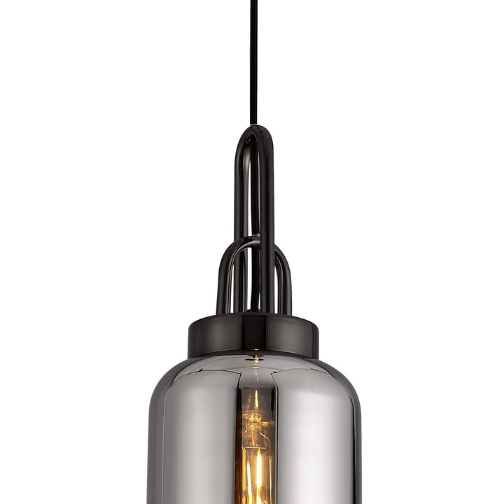 Nelson Lighting NLK03519 Acme 1 Light Pendant With 30cm Cylinder Glass Black Chrome/Matt Black/Smoked/Clear