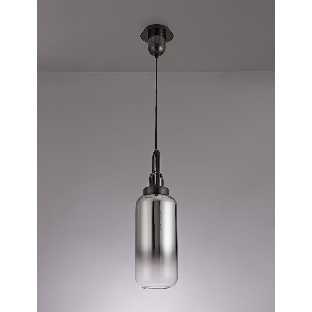 Nelson Lighting NLK03519 Acme 1 Light Pendant With 30cm Cylinder Glass Black Chrome/Matt Black/Smoked/Clear