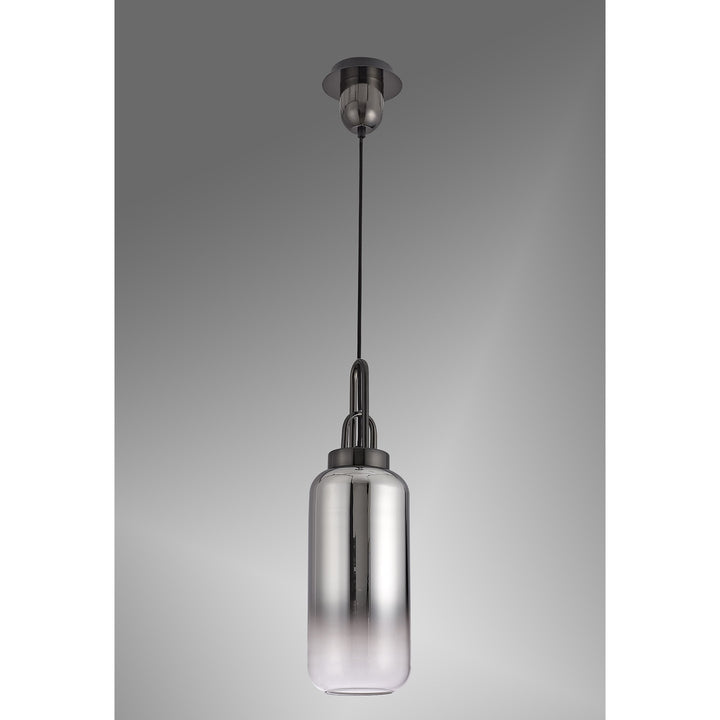 Nelson Lighting NLK03519 Acme 1 Light Pendant With 30cm Cylinder Glass Black Chrome/Matt Black/Smoked/Clear