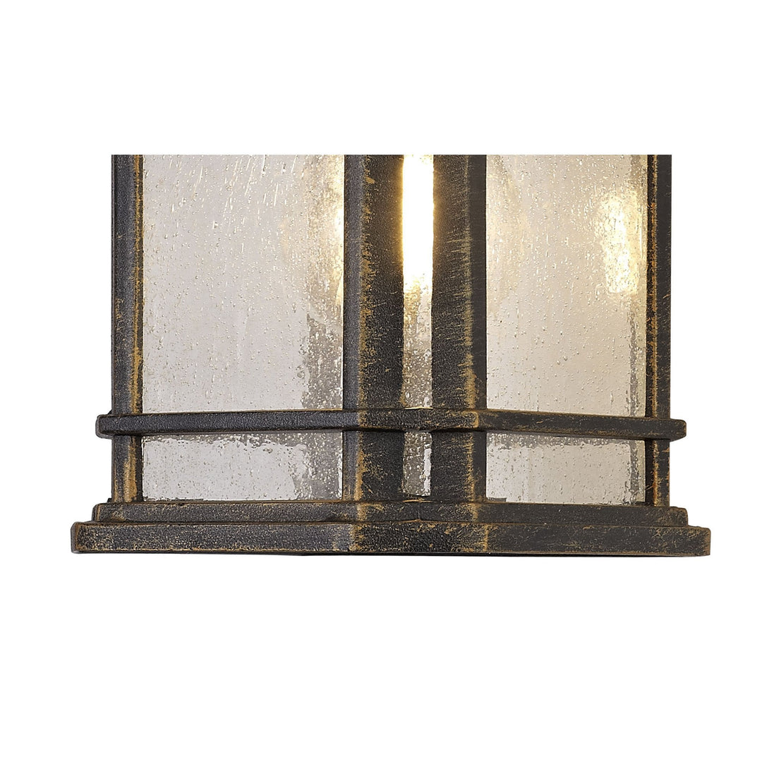Nelson Lighting NL75799 Biello Outdoor Small Wall Lamp 1 Light Brushed Black Gold/Seeded Glass