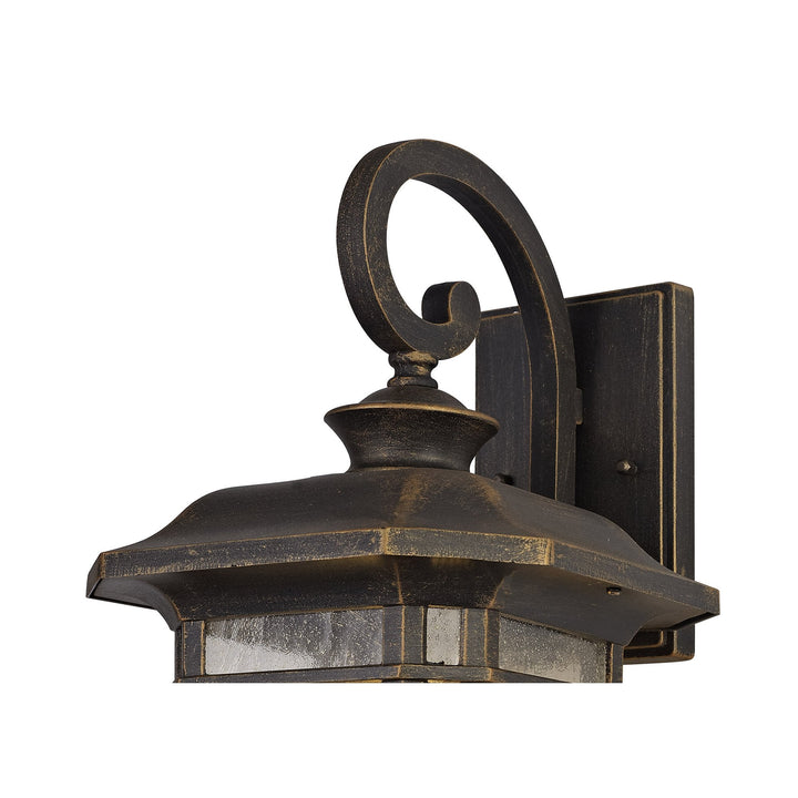 Nelson Lighting NL75809 Biello Outdoor Large Wall Lamp 1 Light Brushed Black Gold/Seeded Glass