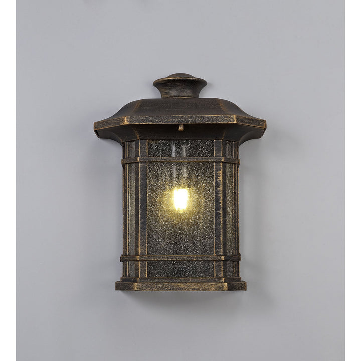 Nelson Lighting NL75819 Biello Outdoor Half Wall Lamp 1 Light Brushed Black Gold/Seeded Glass