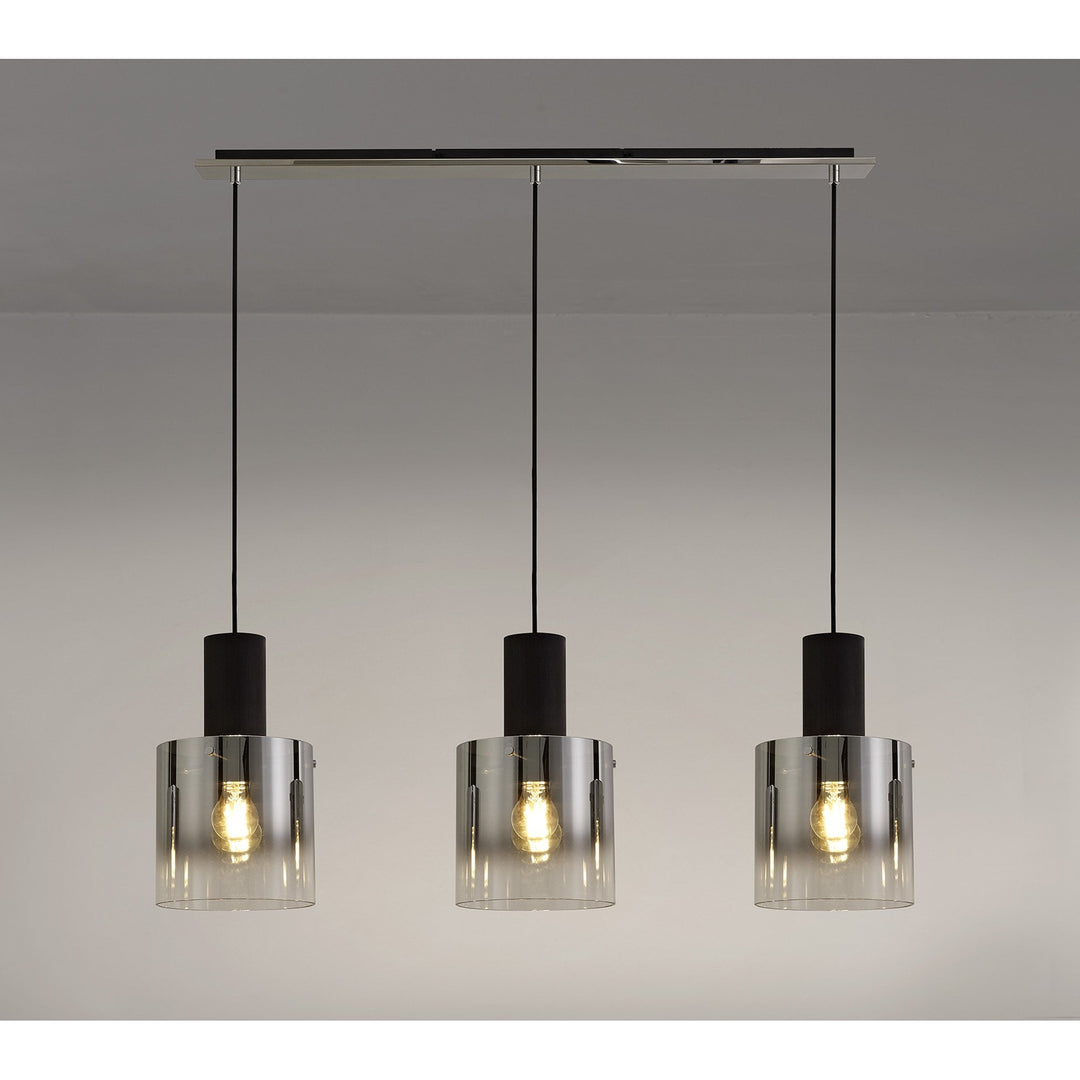 Nelson Lighting NL75909 Blade Linear Pendant 3 Light Adjustable Black/Smoke Fade Glass