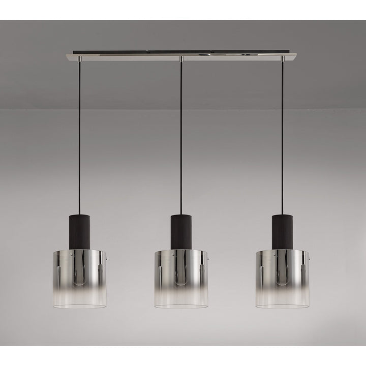 Nelson Lighting NL75909 Blade Linear Pendant 3 Light Adjustable Black/Smoke Fade Glass