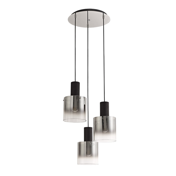 Nelson Lighting NL75919 Blade Round Pendant 3 Light Adjustable Black/Smoke Fade Glass