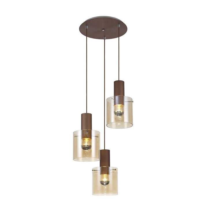 Nelson Lighting NL82639 Blade Round Pendant 3 Light Adjustable Mocha/Amber Glass