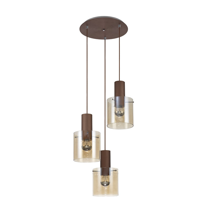 Nelson Lighting NL82639 Blade Round Pendant 3 Light Adjustable Mocha/Amber Glass