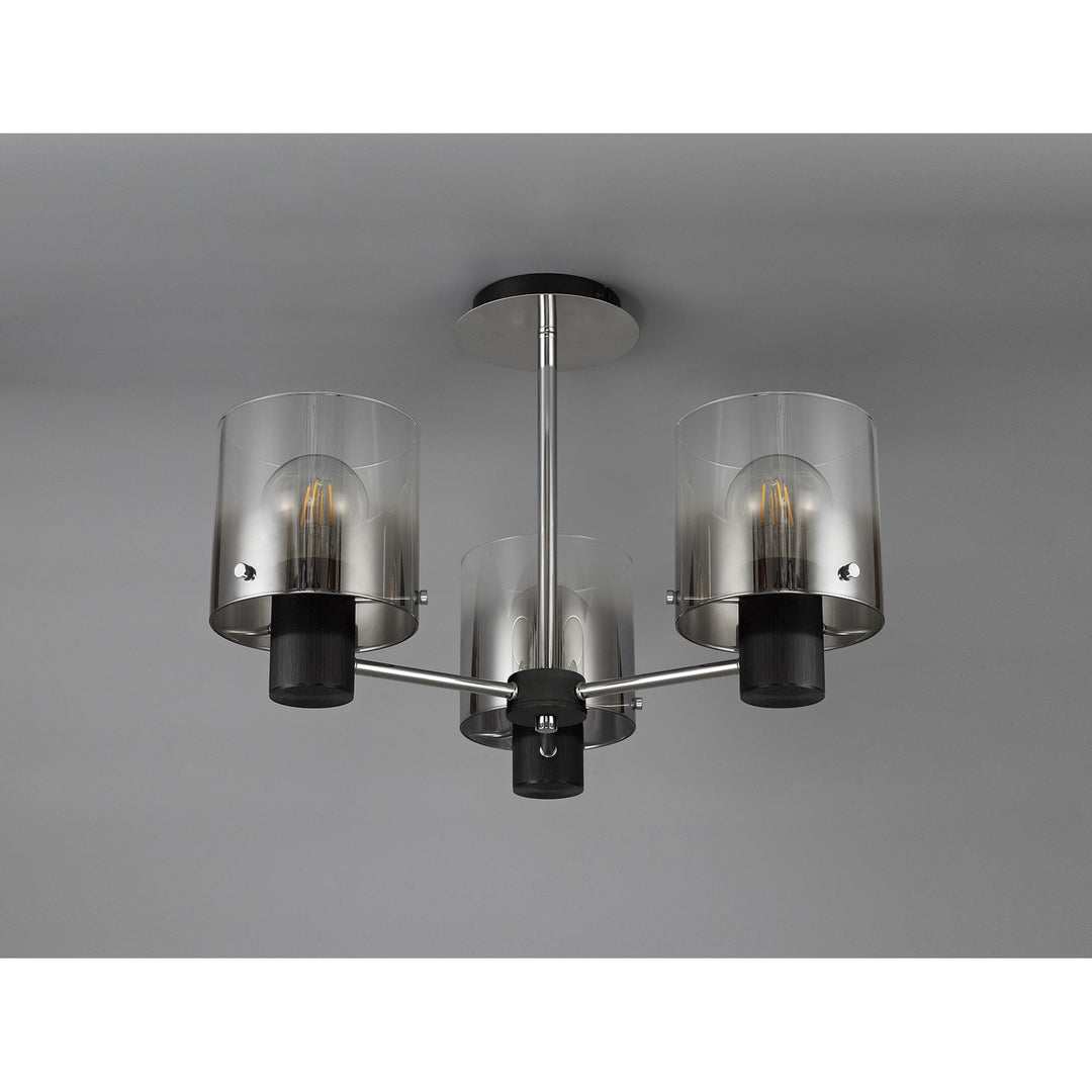 Nelson Lighting NL84019 Blade Semi Ceiling 3 Light Black/Smoke Fade Glass