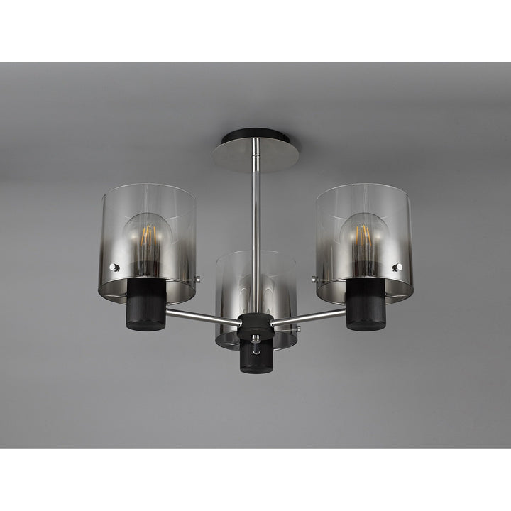 Nelson Lighting NL84019 Blade Semi Ceiling 3 Light Black/Smoke Fade Glass