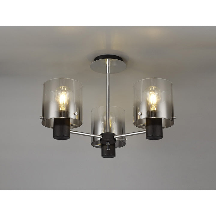 Nelson Lighting NL84019 Blade Semi Ceiling 3 Light Black/Smoke Fade Glass