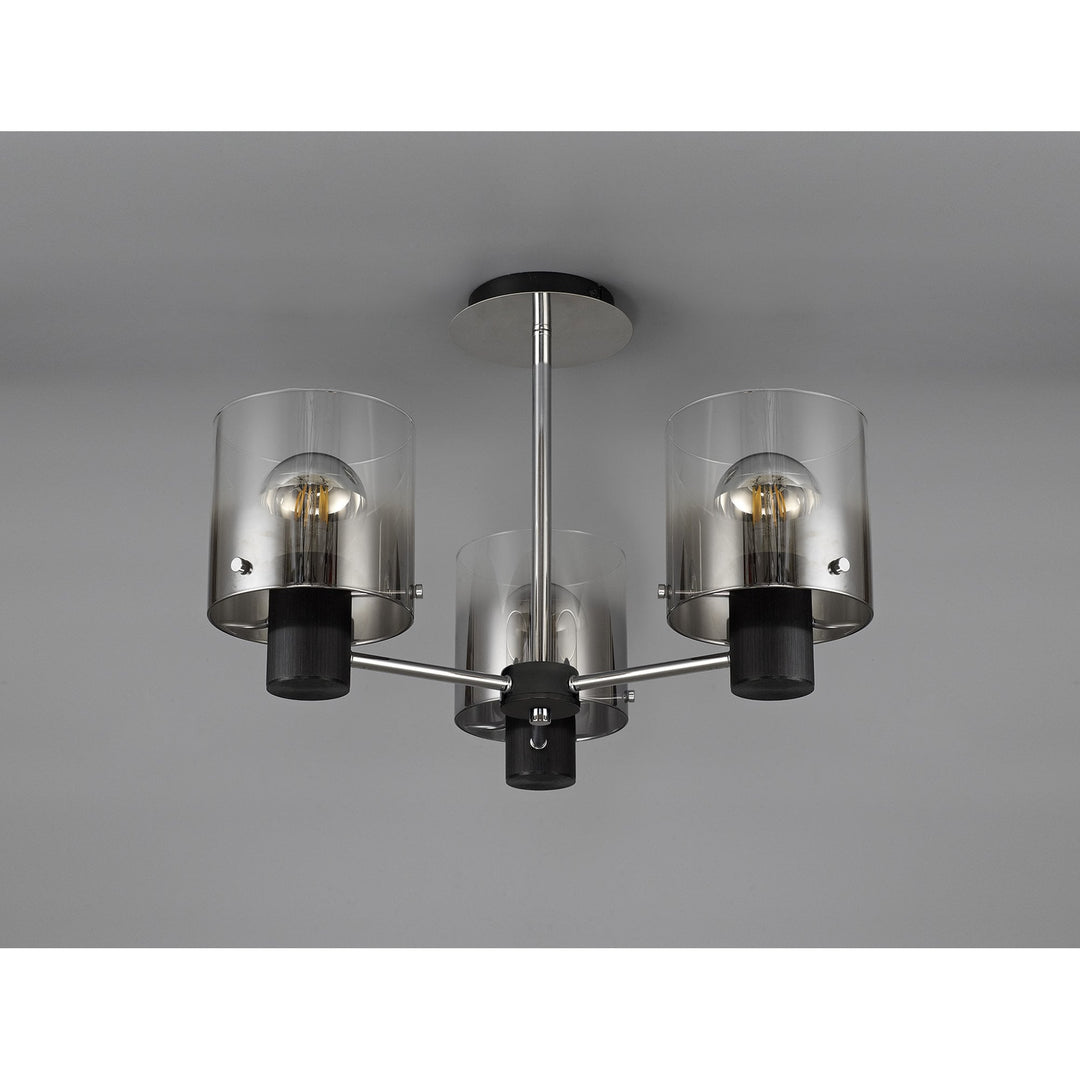 Nelson Lighting NL84019 Blade Semi Ceiling 3 Light Black/Smoke Fade Glass