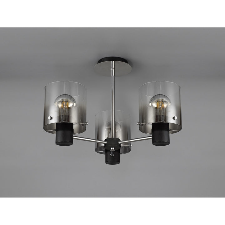 Nelson Lighting NL84019 Blade Semi Ceiling 3 Light Black/Smoke Fade Glass