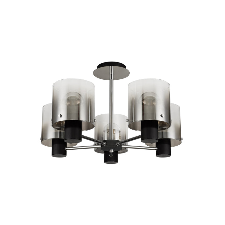 Nelson Lighting NL84029 Blade Semi Ceiling 5 Light Black/Smoke Fade Glass