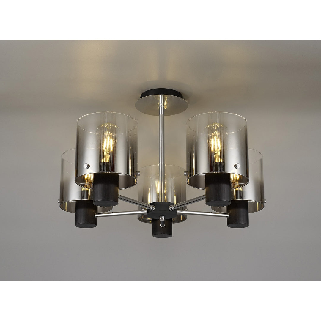 Nelson Lighting NL84029 Blade Semi Ceiling 5 Light Black/Smoke Fade Glass