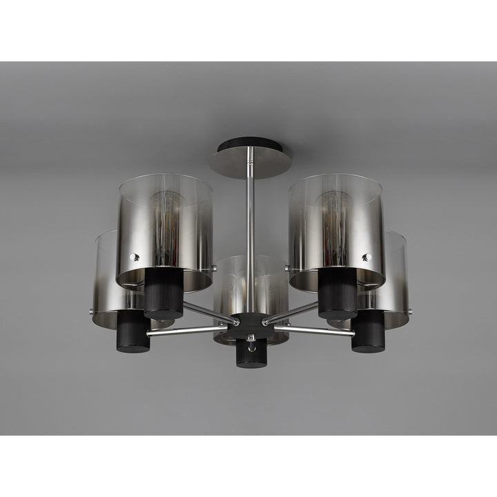 Nelson Lighting NL84029 Blade Semi Ceiling 5 Light Black/Smoke Fade Glass