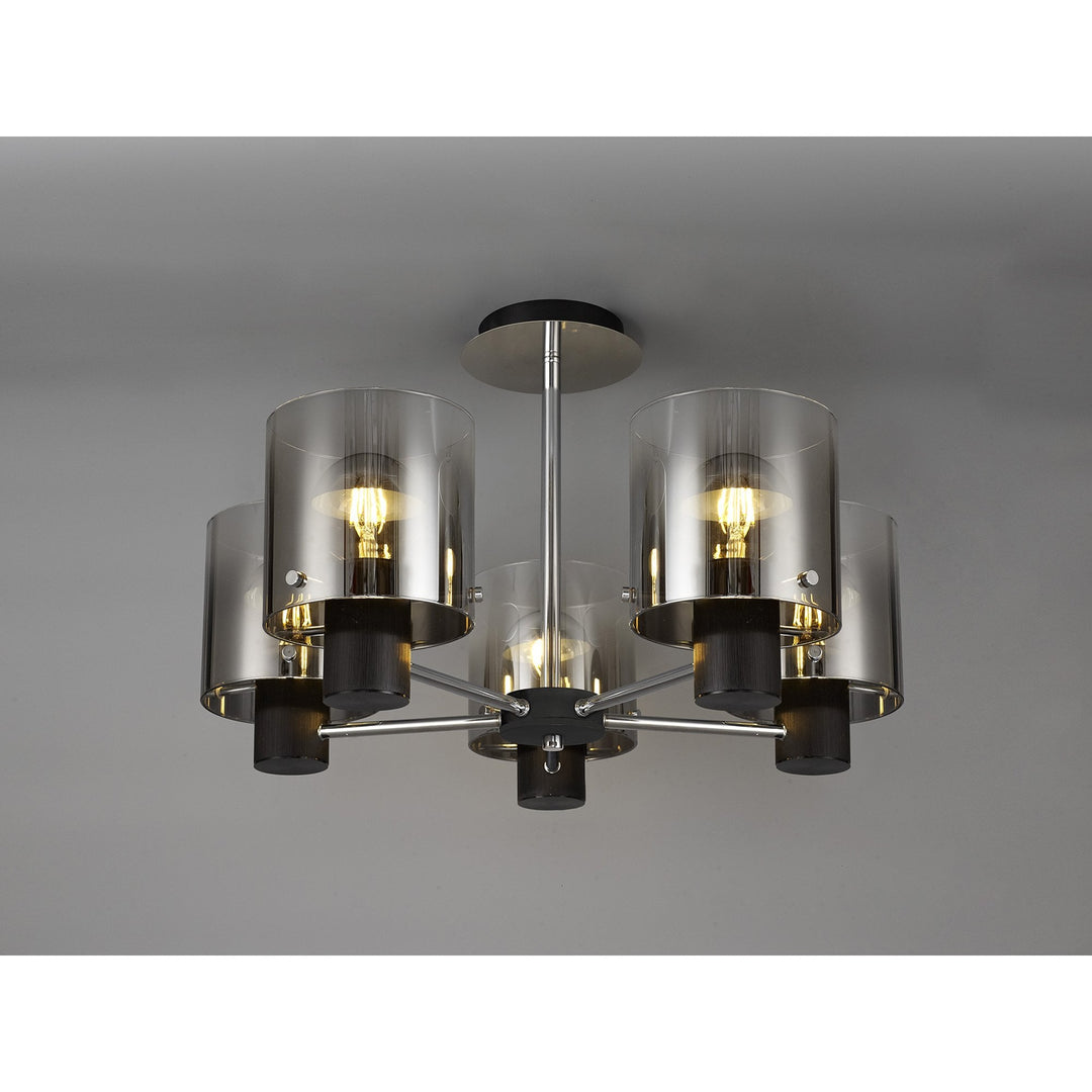 Nelson Lighting NL84029 Blade Semi Ceiling 5 Light Black/Smoke Fade Glass