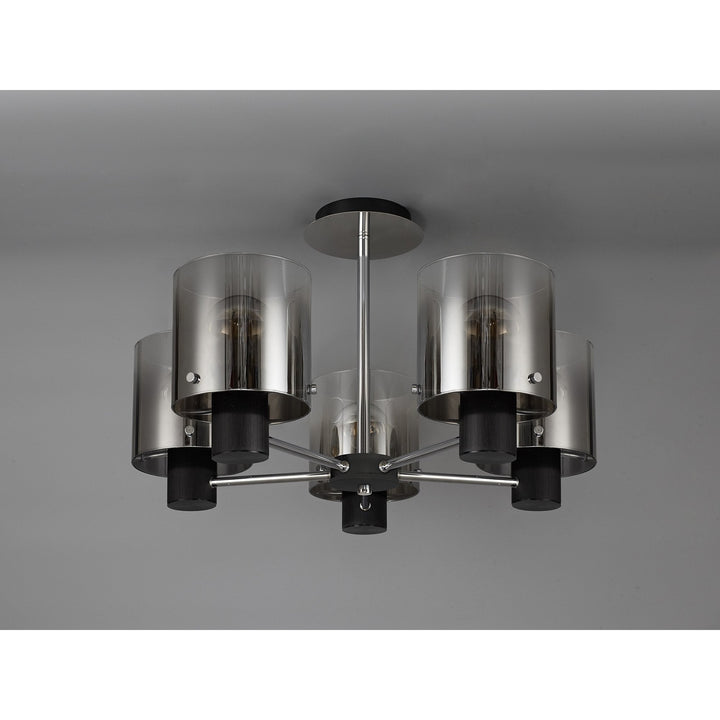 Nelson Lighting NL84029 Blade Semi Ceiling 5 Light Black/Smoke Fade Glass