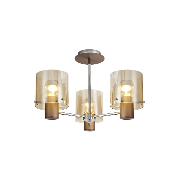 Nelson Lighting NL84039 Blade Semi Ceiling 3 Light Mocha/Amber Glass