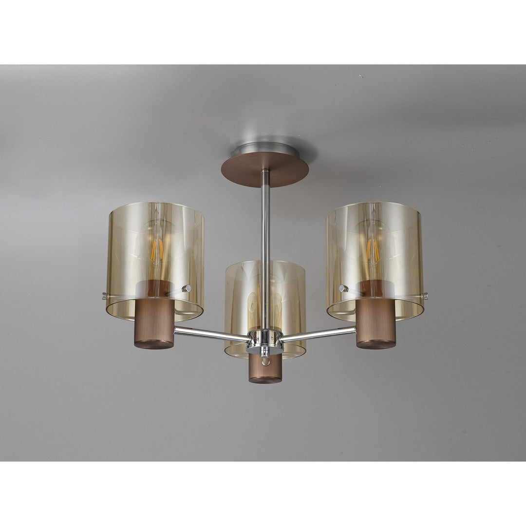 Nelson Lighting NL84039 Blade Semi Ceiling 3 Light Mocha/Amber Glass