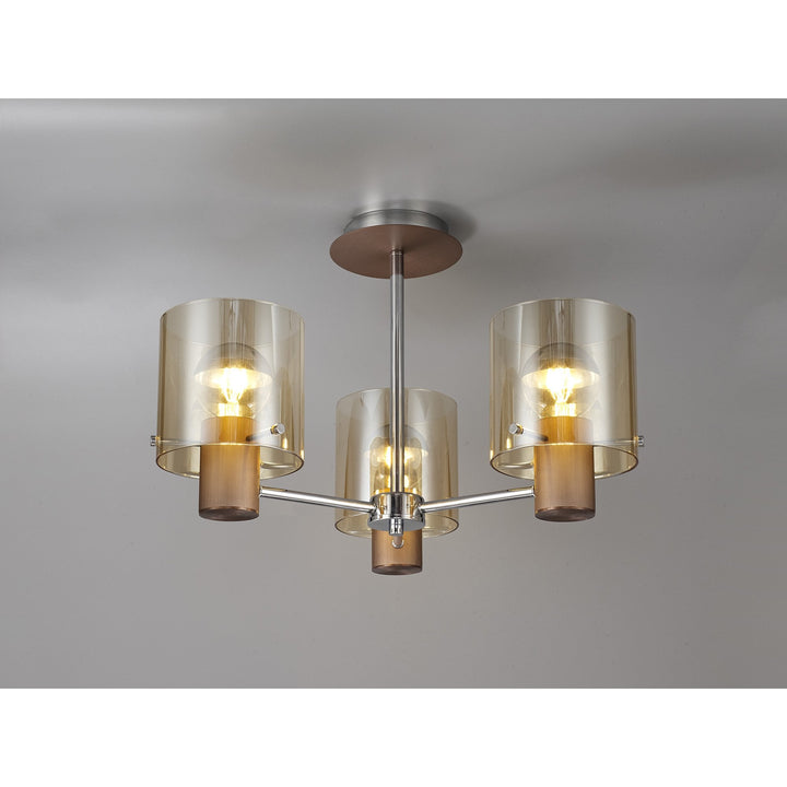 Nelson Lighting NL84039 Blade Semi Ceiling 3 Light Mocha/Amber Glass