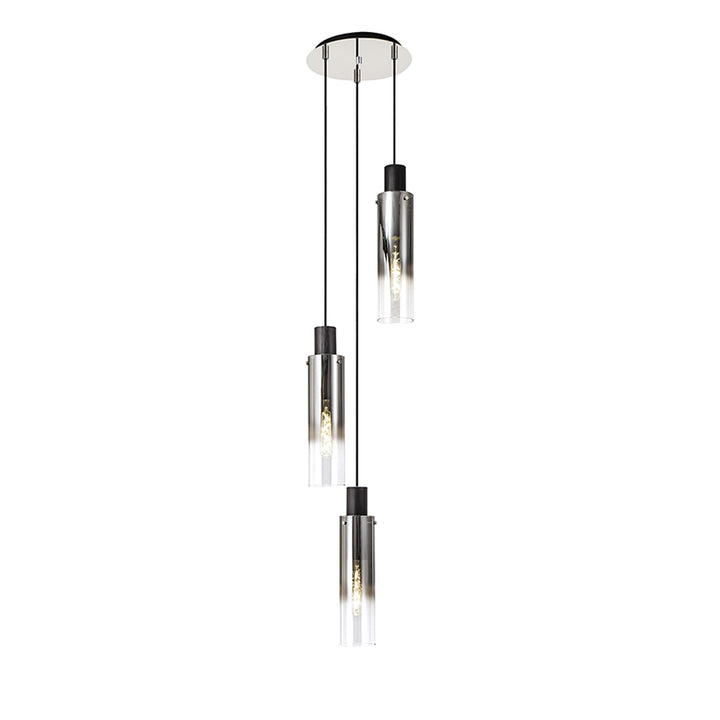 Nelson Lighting NL84899 Blade Slim Round Pendant 3 Light Adjustable Black/Smoke Fade Glass