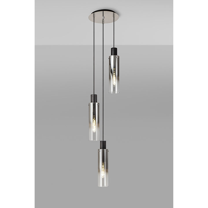 Nelson Lighting NL84899 Blade Slim Round Pendant 3 Light Adjustable Black/Smoke Fade Glass