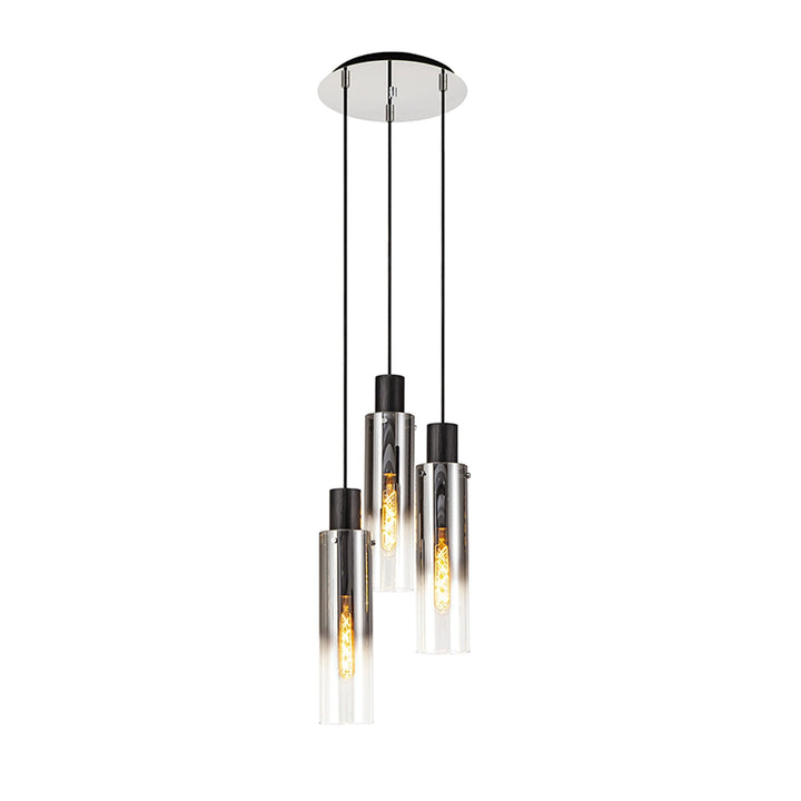 Nelson Lighting NL84899 Blade Slim Round Pendant 3 Light Adjustable Black/Smoke Fade Glass