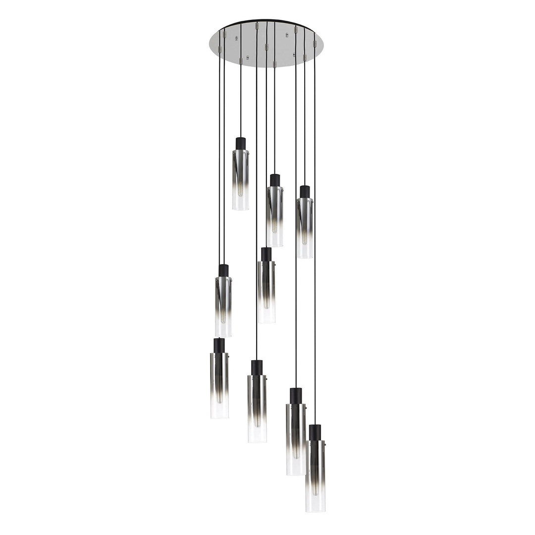 Nelson Lighting NL84919 | Blade Slim Round Pendant | 9 Light Adjustable Black/Smoke Fade Glass