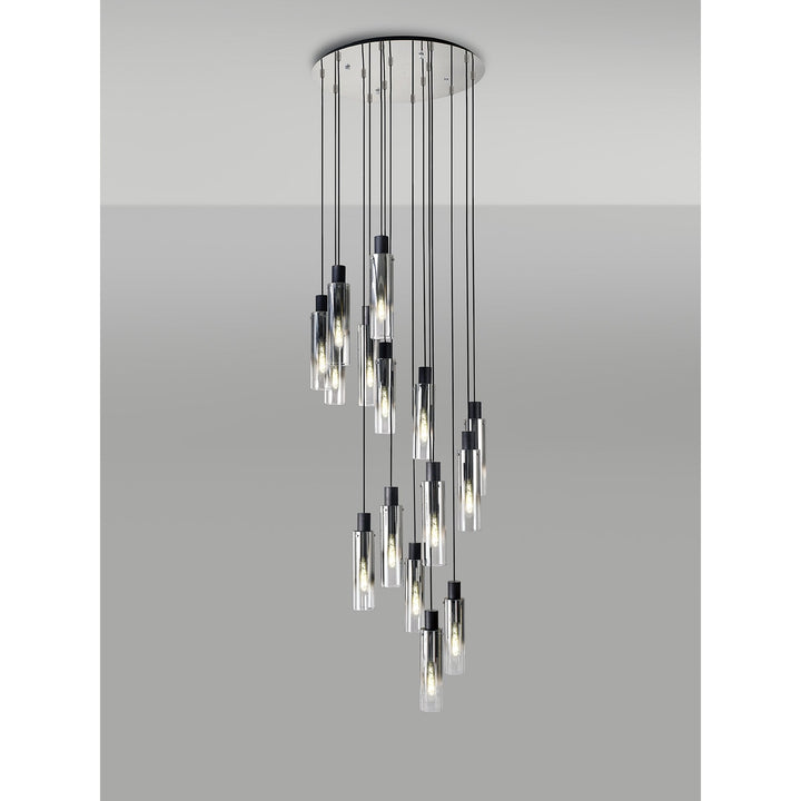 Nelson Lighting NL84929 Blade Slim Round Pendant 15 Light Adjustable Black/Smoke Fade Glass