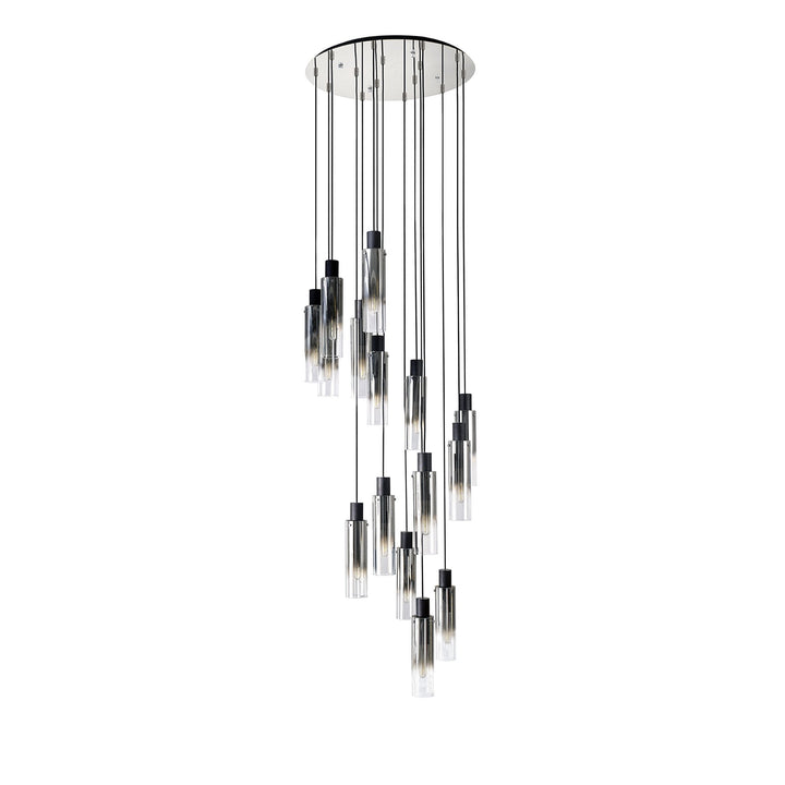 Nelson Lighting NL84929 Blade Slim Round Pendant 15 Light Adjustable Black/Smoke Fade Glass