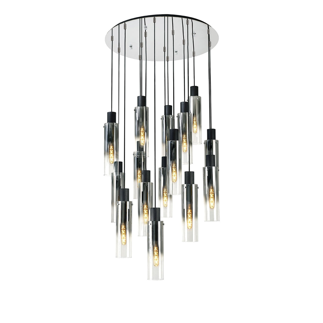 Nelson Lighting NL84929 Blade Slim Round Pendant 15 Light Adjustable Black/Smoke Fade Glass