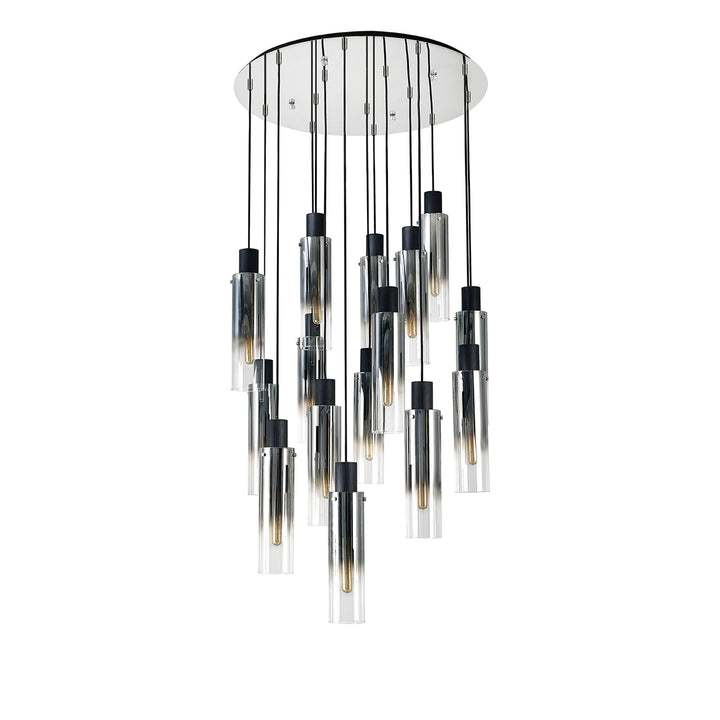 Nelson Lighting NL84929 Blade Slim Round Pendant 15 Light Adjustable Black/Smoke Fade Glass