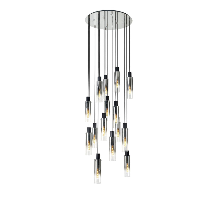 Nelson Lighting NL84929 Blade Slim Round Pendant 15 Light Adjustable Black/Smoke Fade Glass