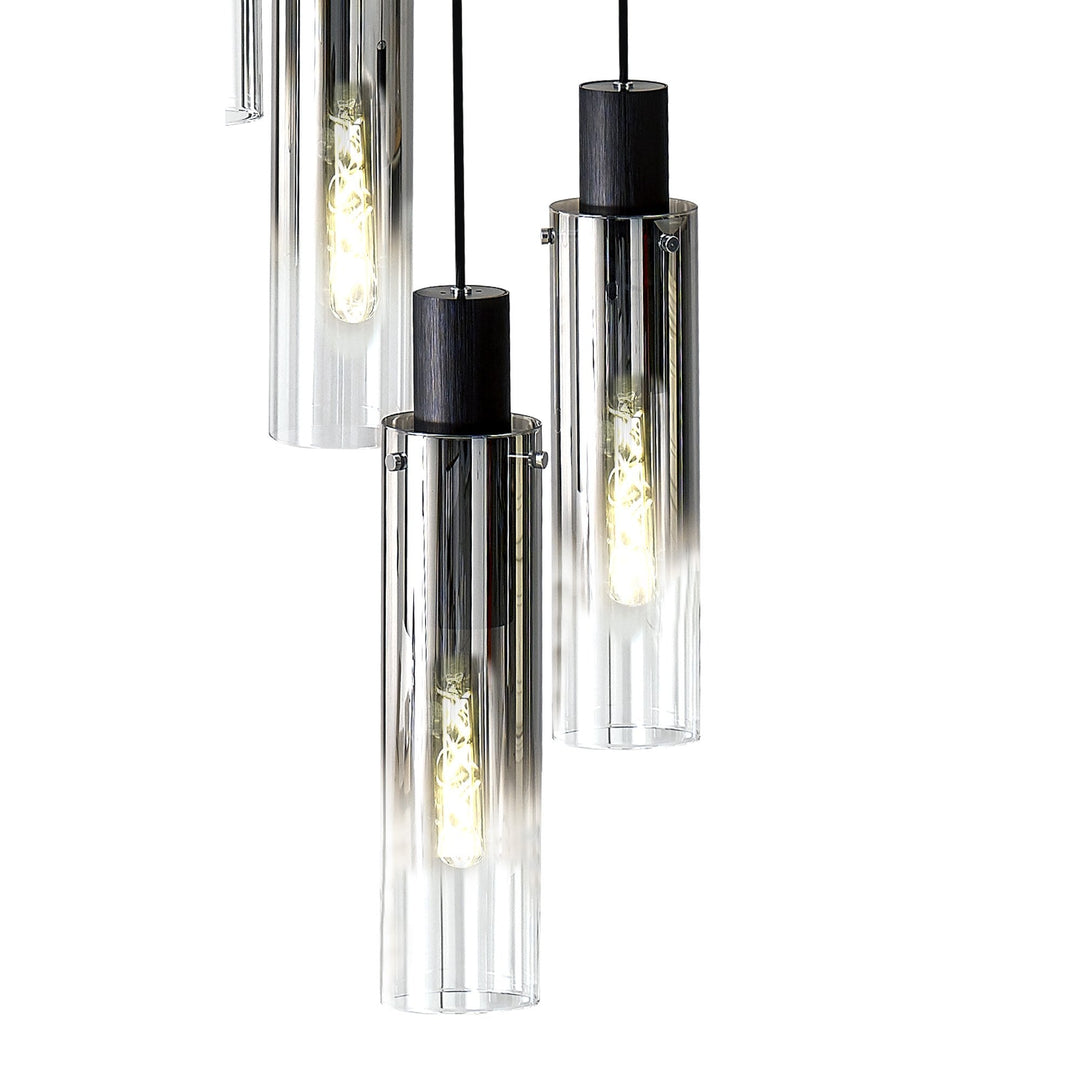 Nelson Lighting NL84929 Blade Slim Round Pendant 15 Light Adjustable Black/Smoke Fade Glass