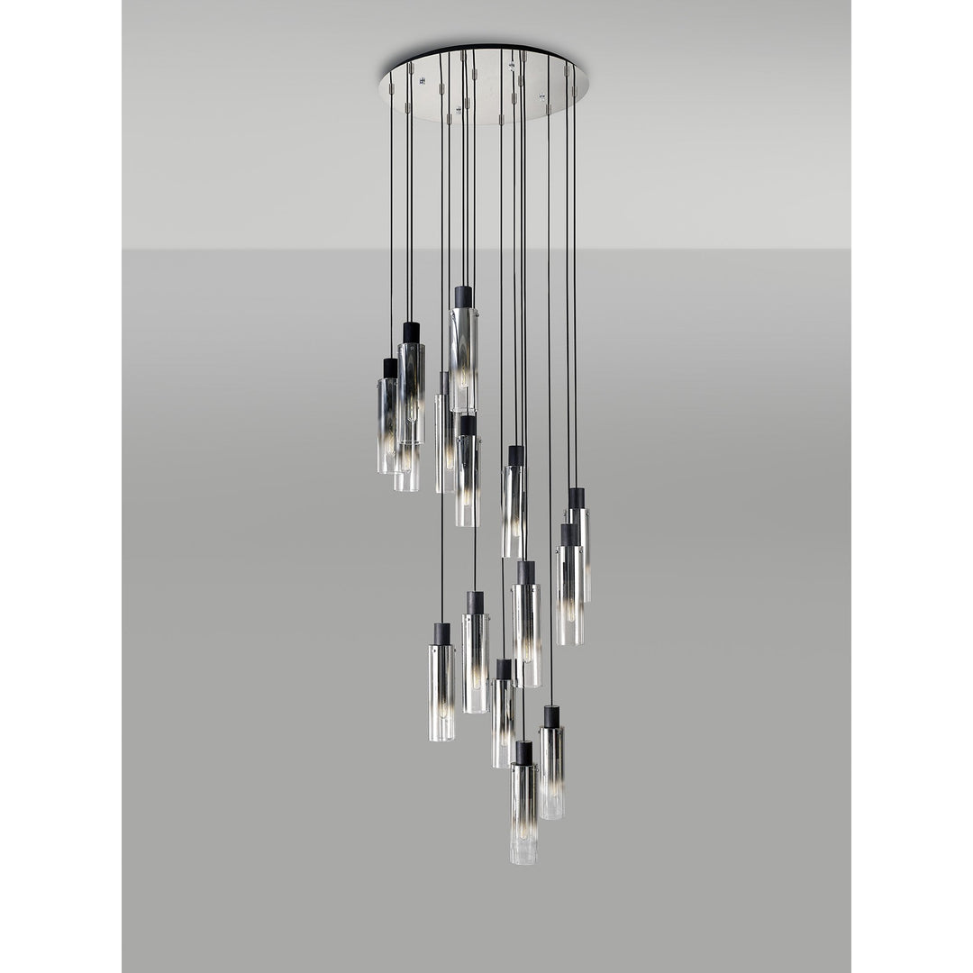 Nelson Lighting NL84929 Blade Slim Round Pendant 15 Light Adjustable Black/Smoke Fade Glass