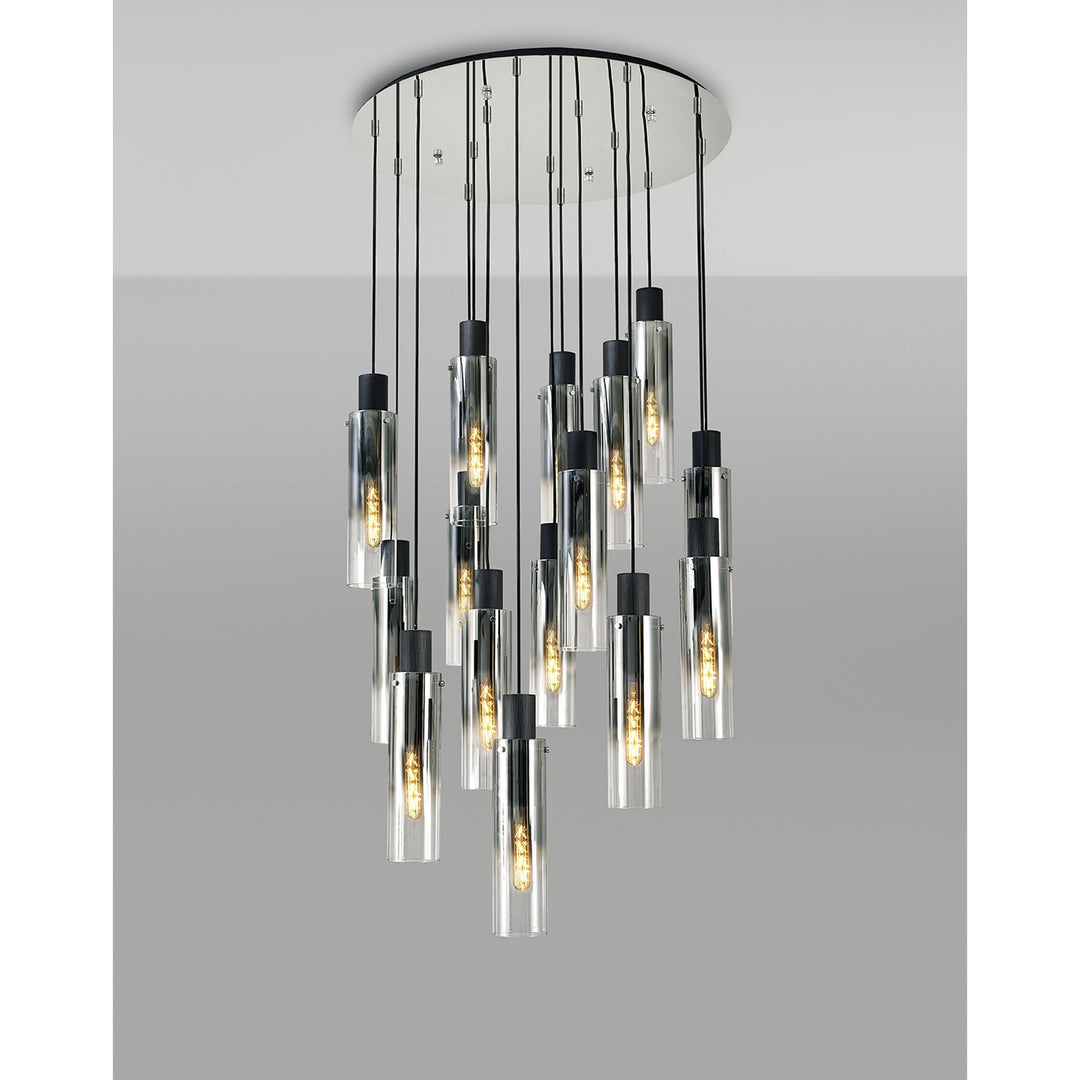 Nelson Lighting NL84929 Blade Slim Round Pendant 15 Light Adjustable Black/Smoke Fade Glass