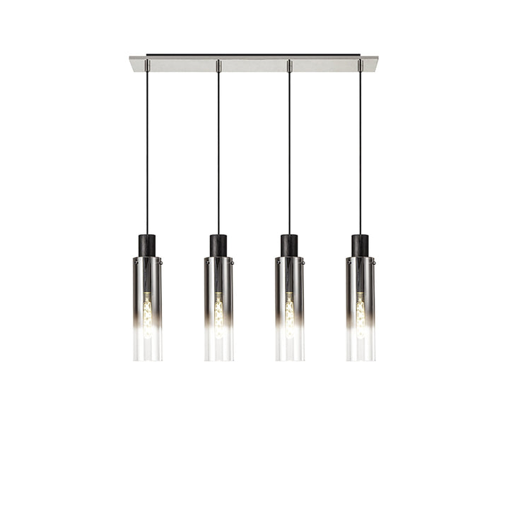 Nelson Lighting NL84949 Blade Slim Linear Pendant 4 Light Adjustable Black/Smoke Fade Glass