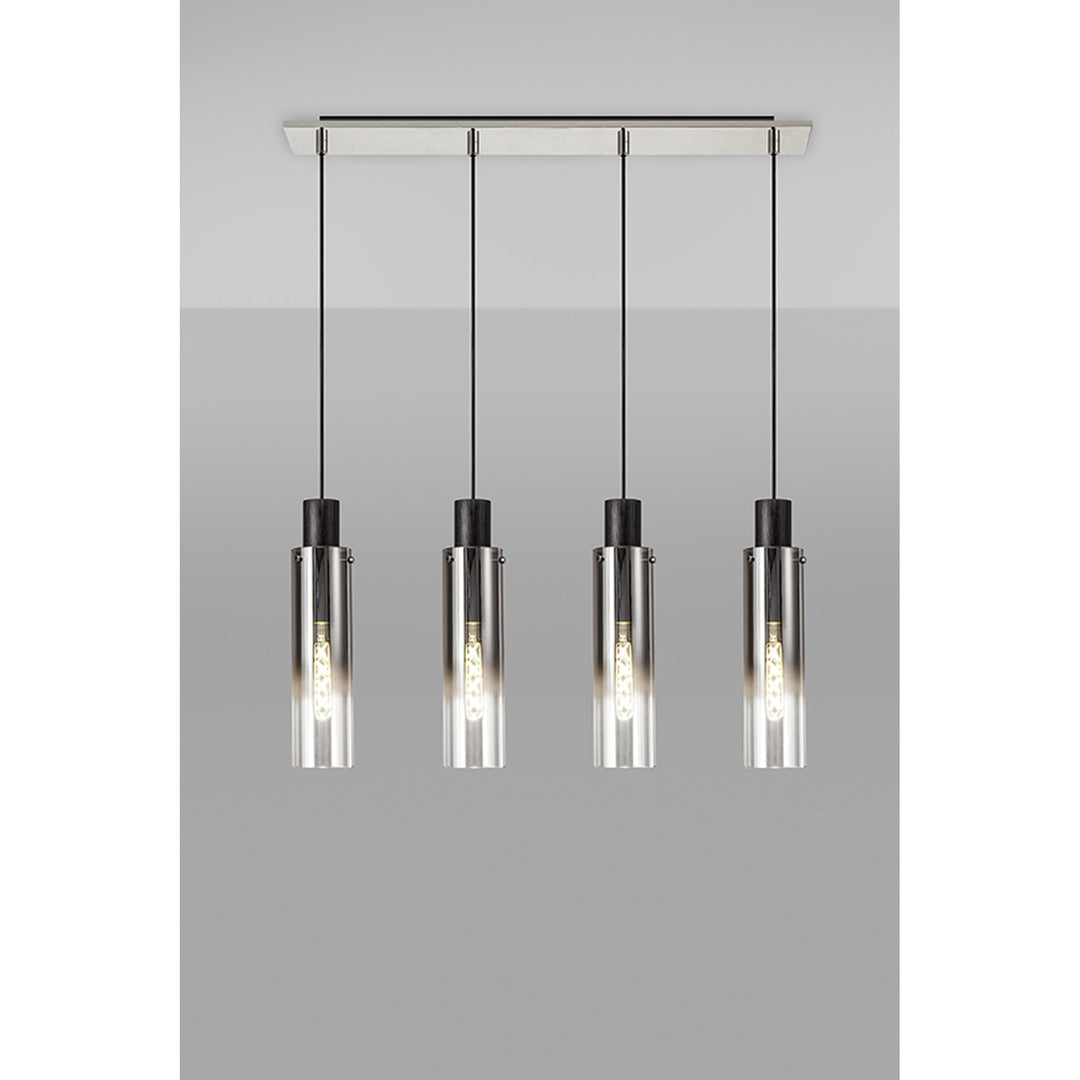 Nelson Lighting NL84949 Blade Slim Linear Pendant 4 Light Adjustable Black/Smoke Fade Glass