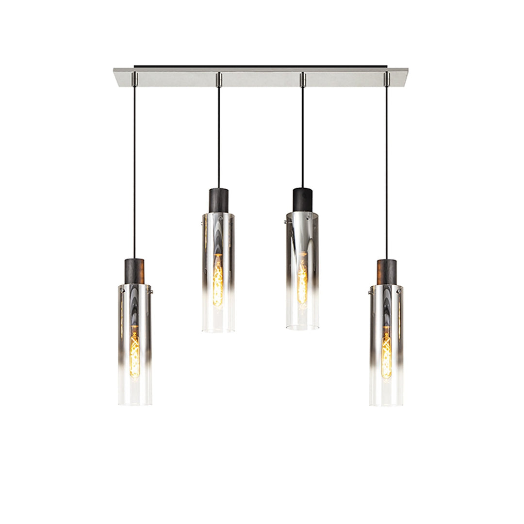 Nelson Lighting NL84949 Blade Slim Linear Pendant 4 Light Adjustable Black/Smoke Fade Glass