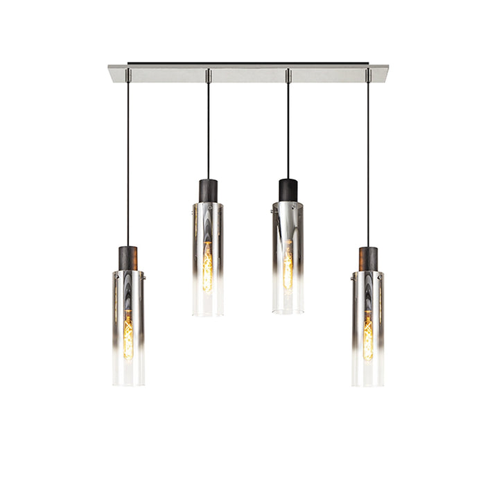 Nelson Lighting NL84949 Blade Slim Linear Pendant 4 Light Adjustable Black/Smoke Fade Glass