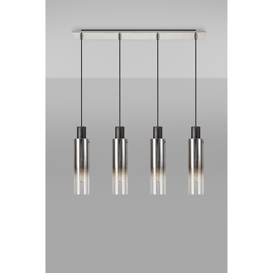 Nelson Lighting NL84949 Blade Slim Linear Pendant 4 Light Adjustable Black/Smoke Fade Glass