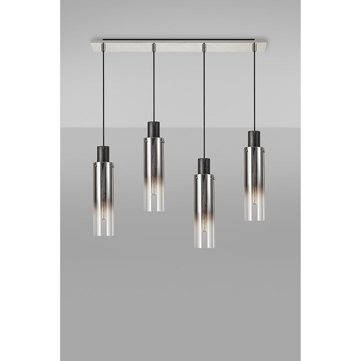 Nelson Lighting NL84949 Blade Slim Linear Pendant 4 Light Adjustable Black/Smoke Fade Glass