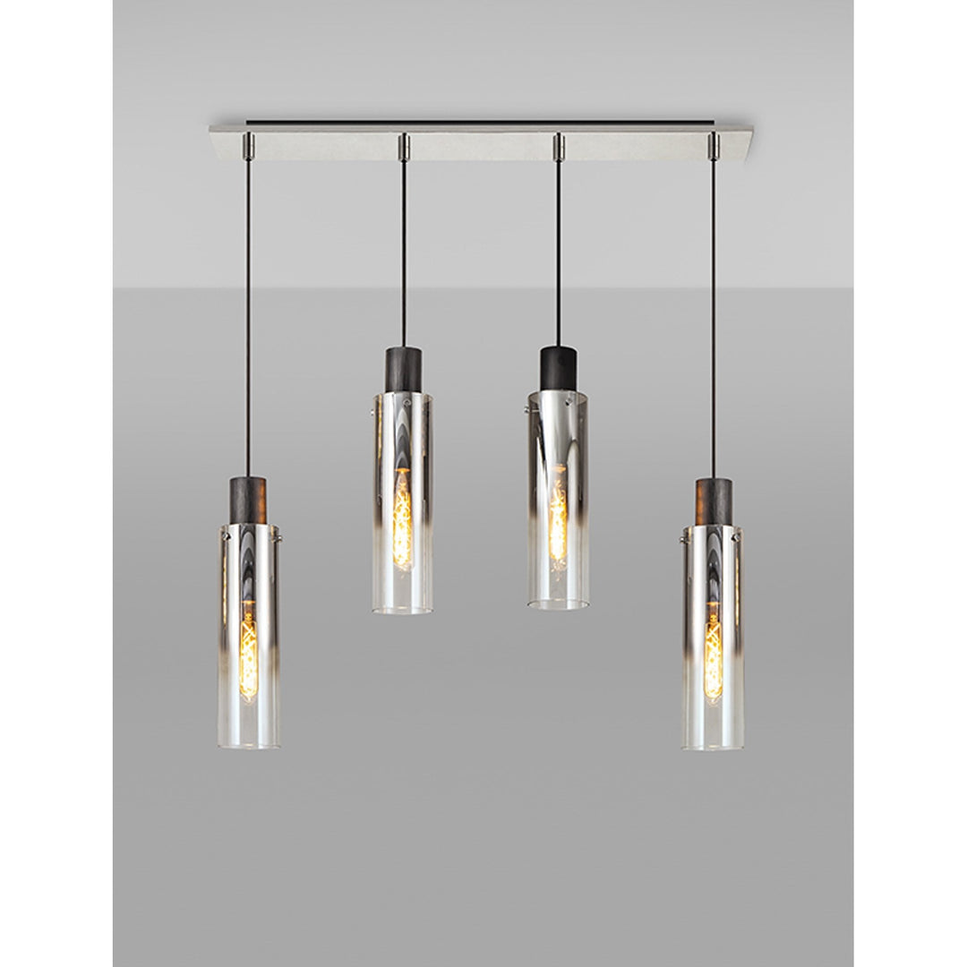 Nelson Lighting NL84949 Blade Slim Linear Pendant 4 Light Adjustable Black/Smoke Fade Glass