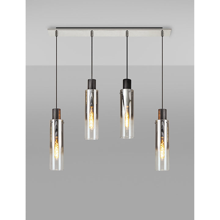 Nelson Lighting NL84949 Blade Slim Linear Pendant 4 Light Adjustable Black/Smoke Fade Glass