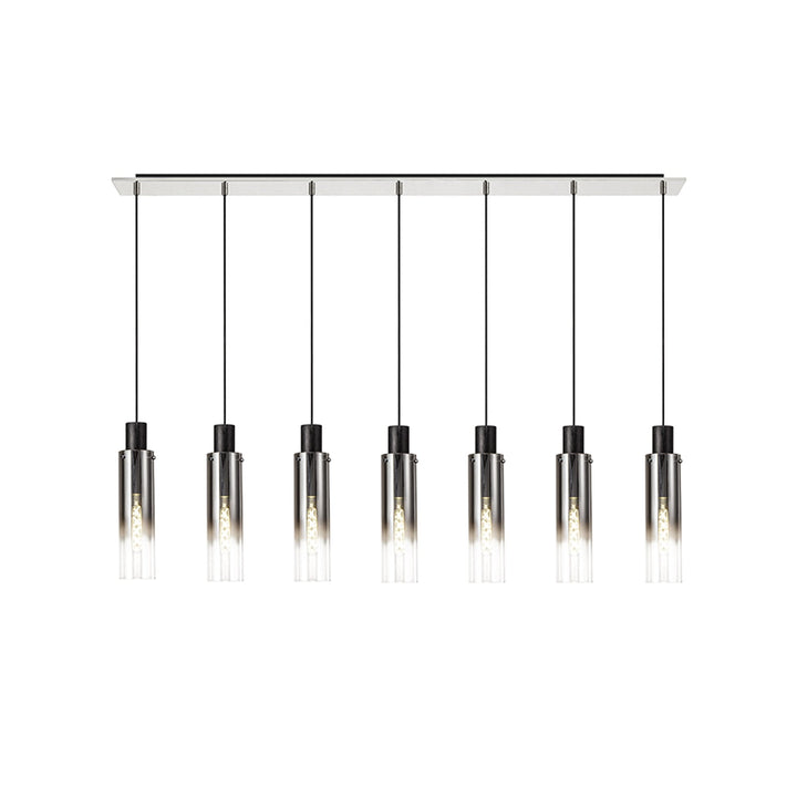 Nelson Lighting NL84969 Blade Slim Linear Pendant 7 Light Adjustable Black/Smoke Fade Glass